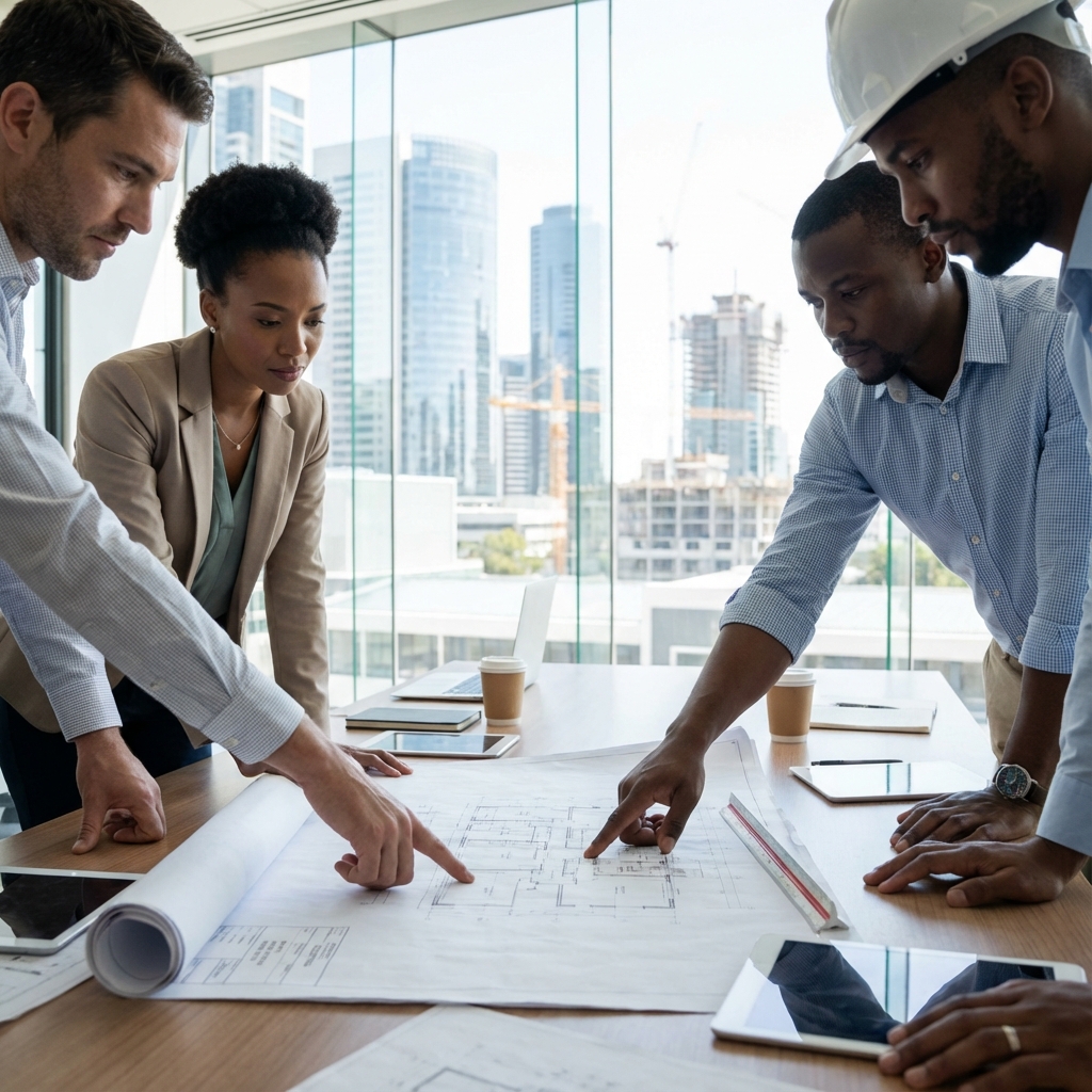 Architects reviewing blueprints